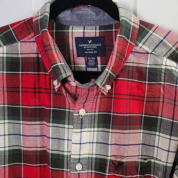 American Eagle Mens Button Shirt Red Green Plaid  XL - Picture 2 of 3